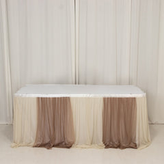 14ft Sheer Pleated Ruffle Skirting Chiffon Table Skirt - Taupe and Beige, Shimmer Sheer, Wrinkle-Free Fabric