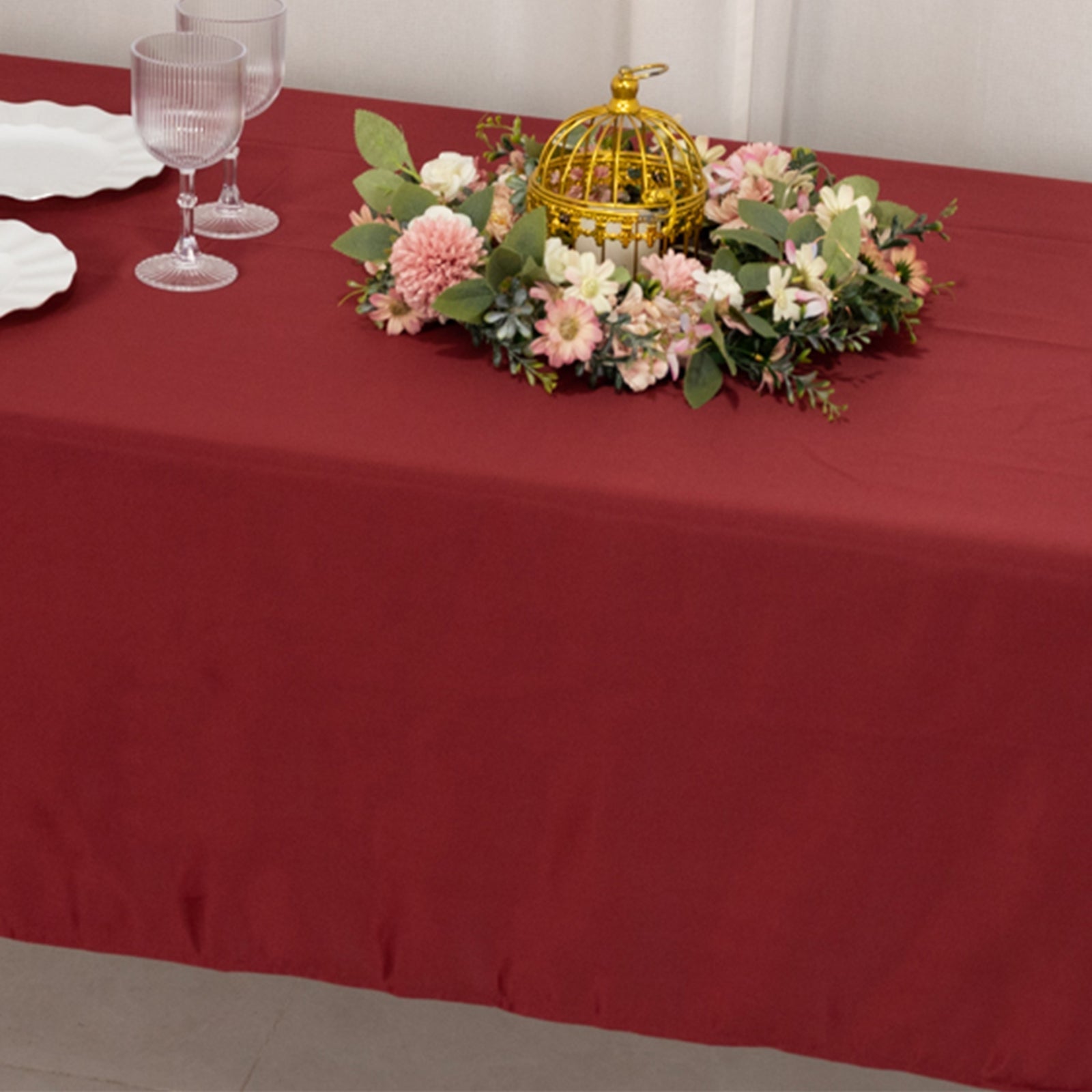 Lamour Satin 60"x102" Rectangle Tablecloth Burgundy - Durable & Silky Soft Feel Table Cover