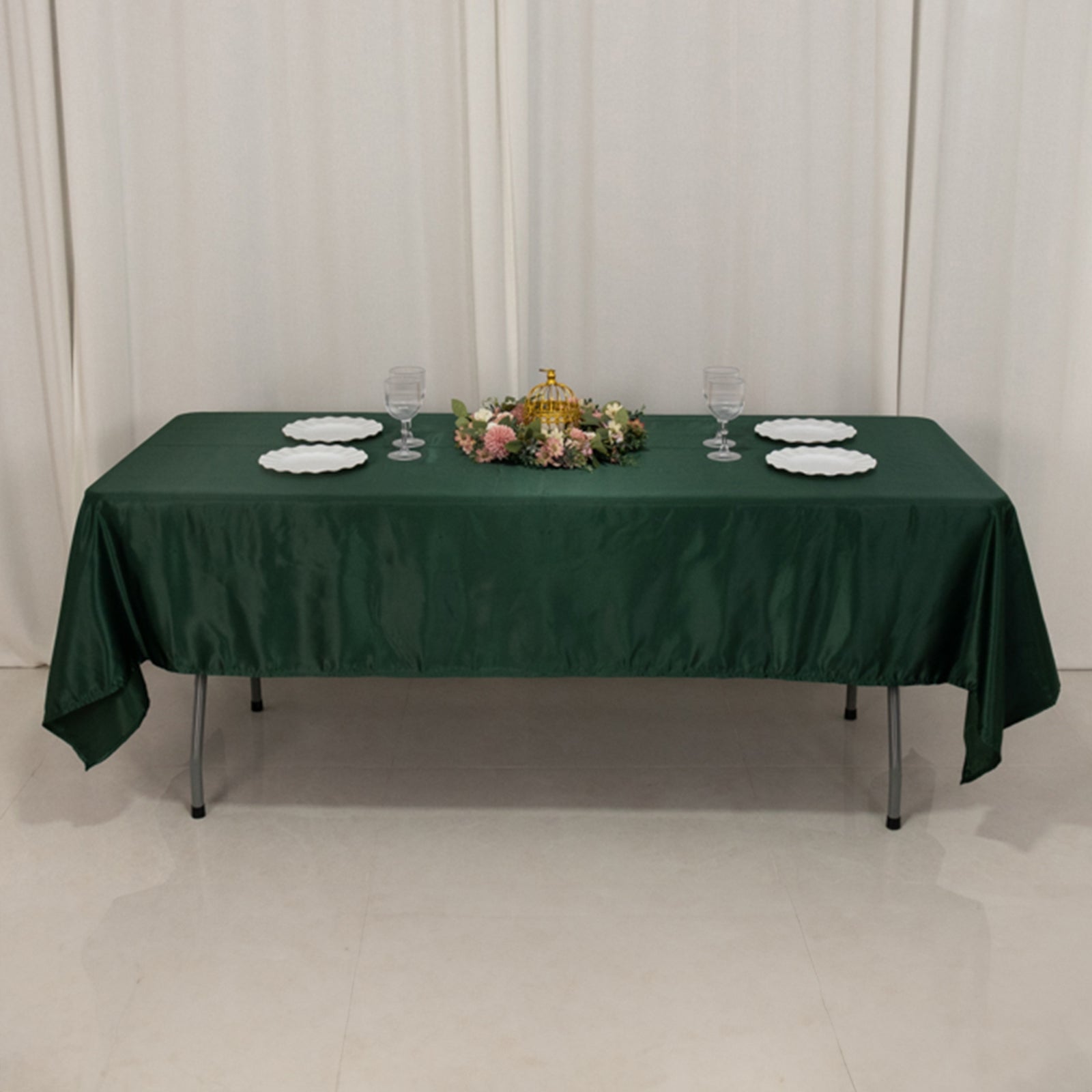 Lamour Satin 60"x102" Rectangle Tablecloth Hunter Emerald Green - Durable & Silky Soft Feel Table