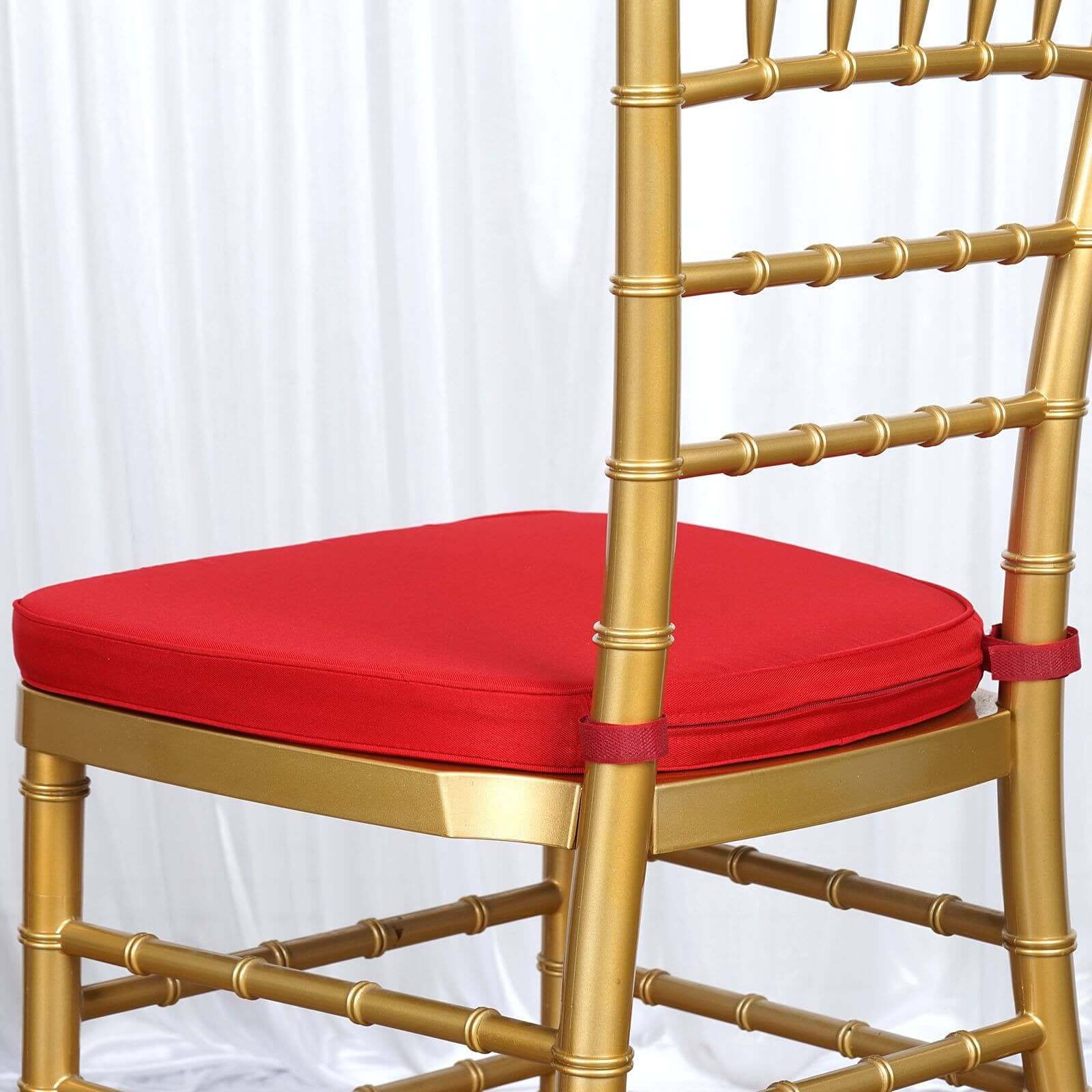 Chiavari Chair Cushion with 1.5" Thick Memory Foam and Ties Red - Stylish Removable Cover for Comfort