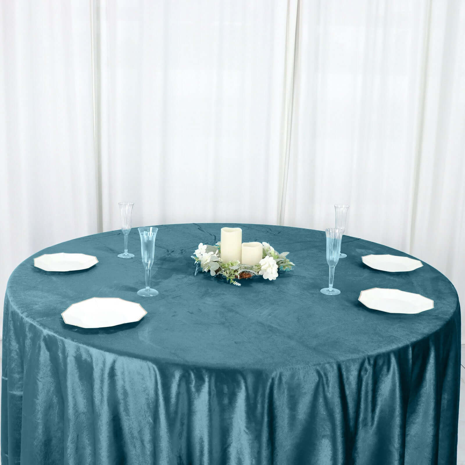 Premium Velvet 120" Round Tablecloth Peacock Teal - Reusable Soft & Seamless Table Cover