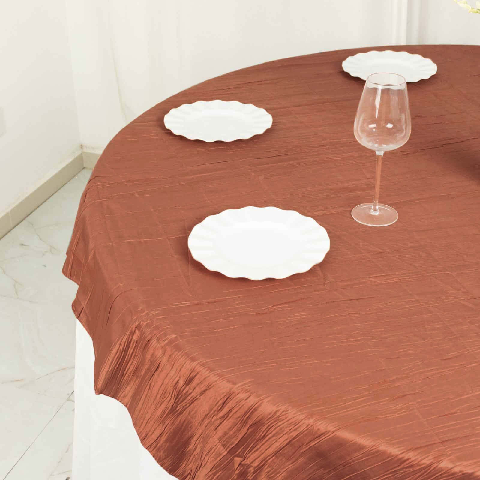 Taffeta 72"x72" Table Overlay Square Tablecloth Terracotta (Rust) - Accordion Crinkle Table Cover