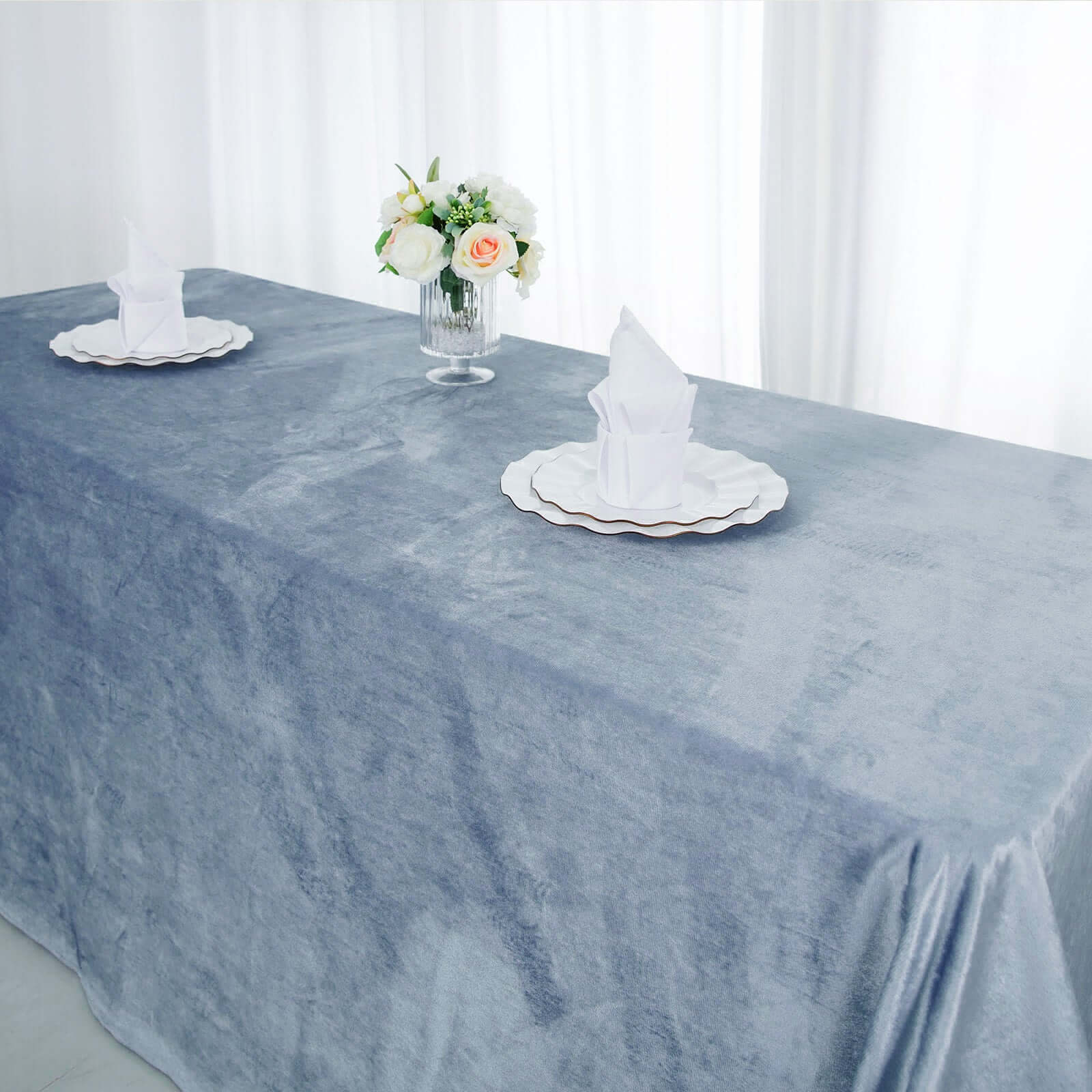 Premium Velvet 90"x132" Rectangle Tablecloth Dusty Blue - Reusable Soft & Seamless Table Cover