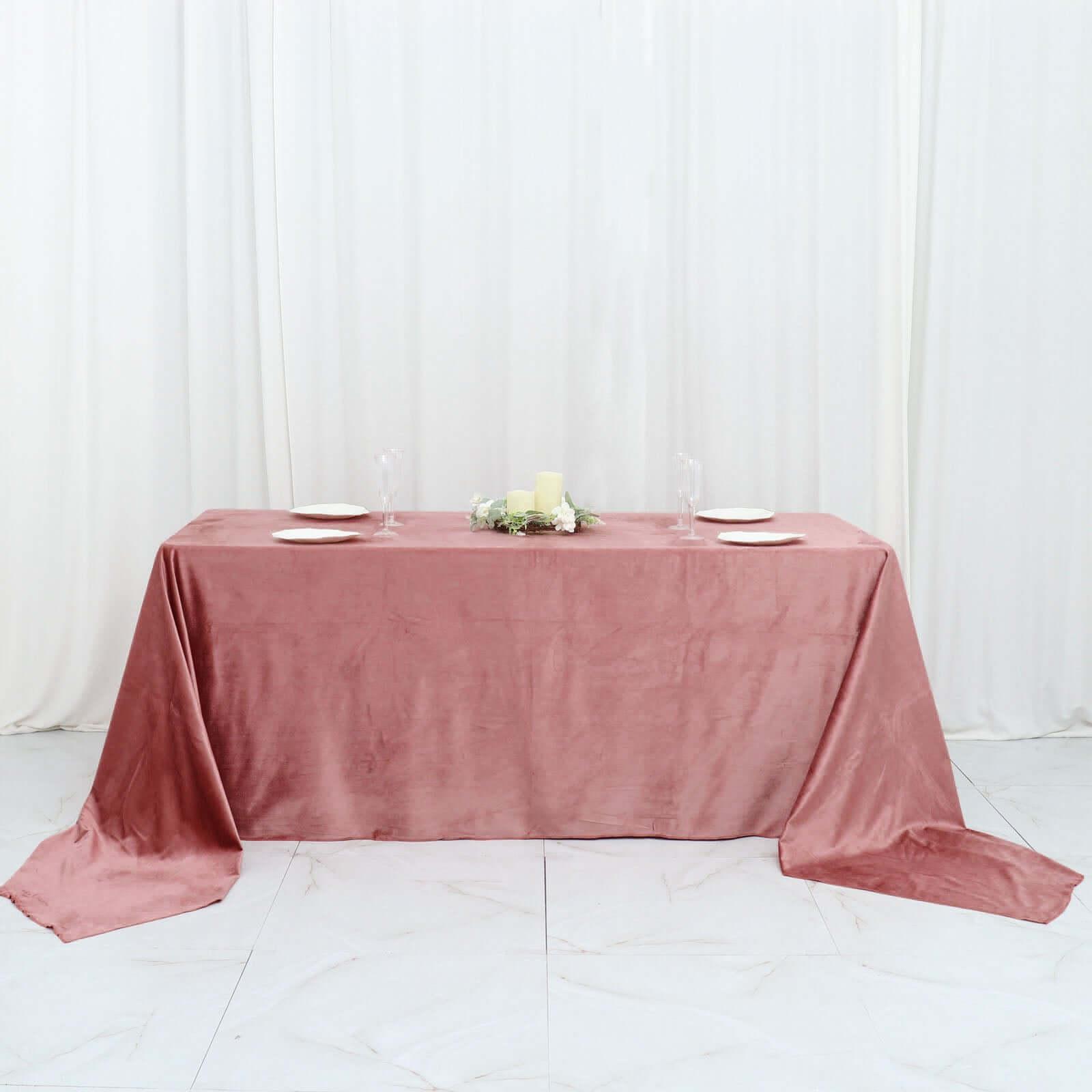 Premium Velvet 90"x156" Rectangle Tablecloth Dusty Rose - Reusable Soft & Seamless Table Cover