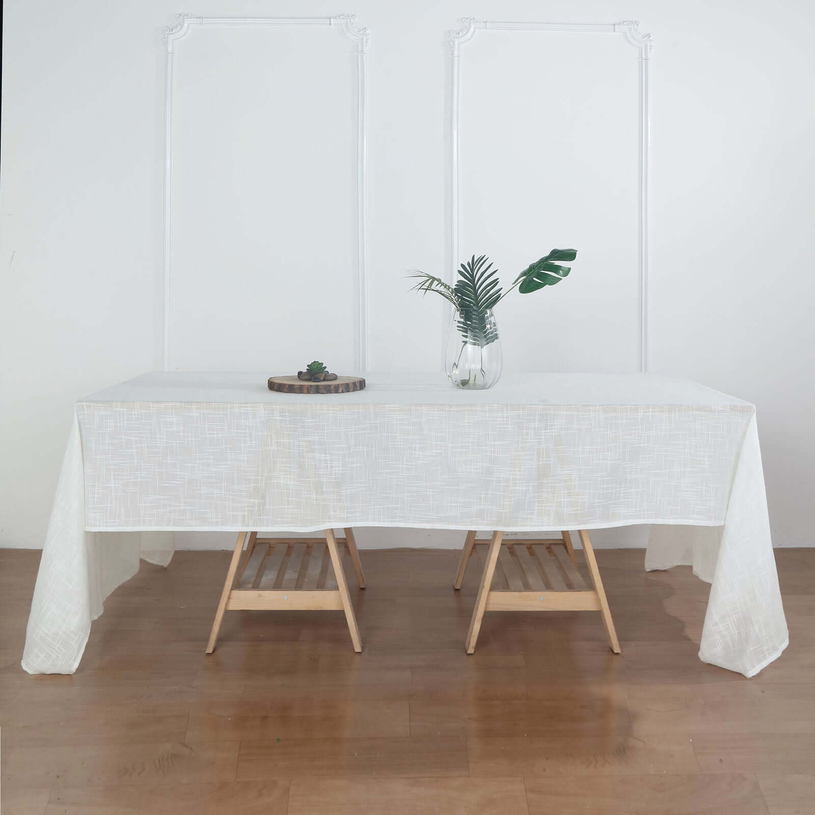 Faux Linen 60"x126" Rectangular Tablecloth White - Slubby Textured & Wrinkle Resistant for Weddings and Special Events