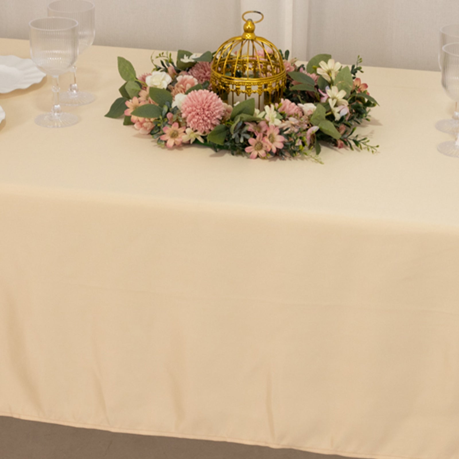 Lamour Satin 60"x102" Rectangle Tablecloth Beige - Durable & Silky Soft Feel Table Cover