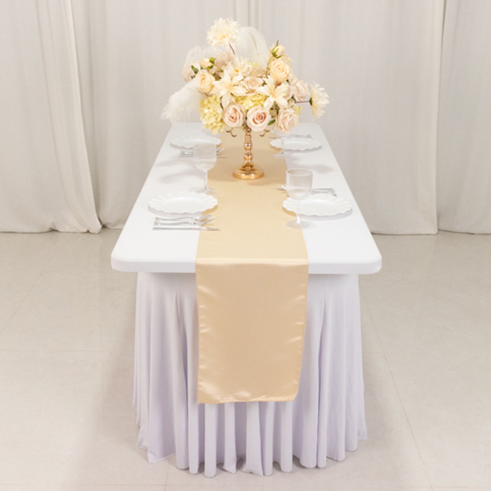 Lamour Satin 12"x108" Table Runner Beige - Smooth & Lustrous Finish