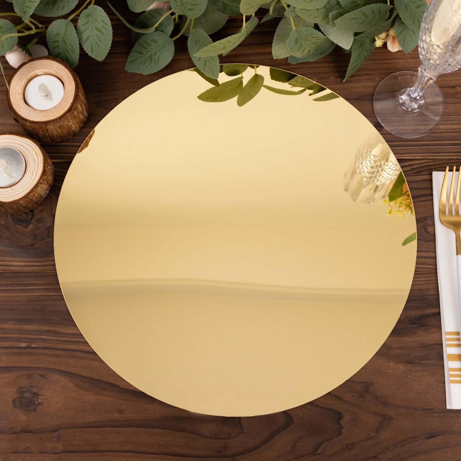 10-Pack Dining Plate Chargers Decorative Acrylic Mirror Gold Round - Lightweight Event Display 13"