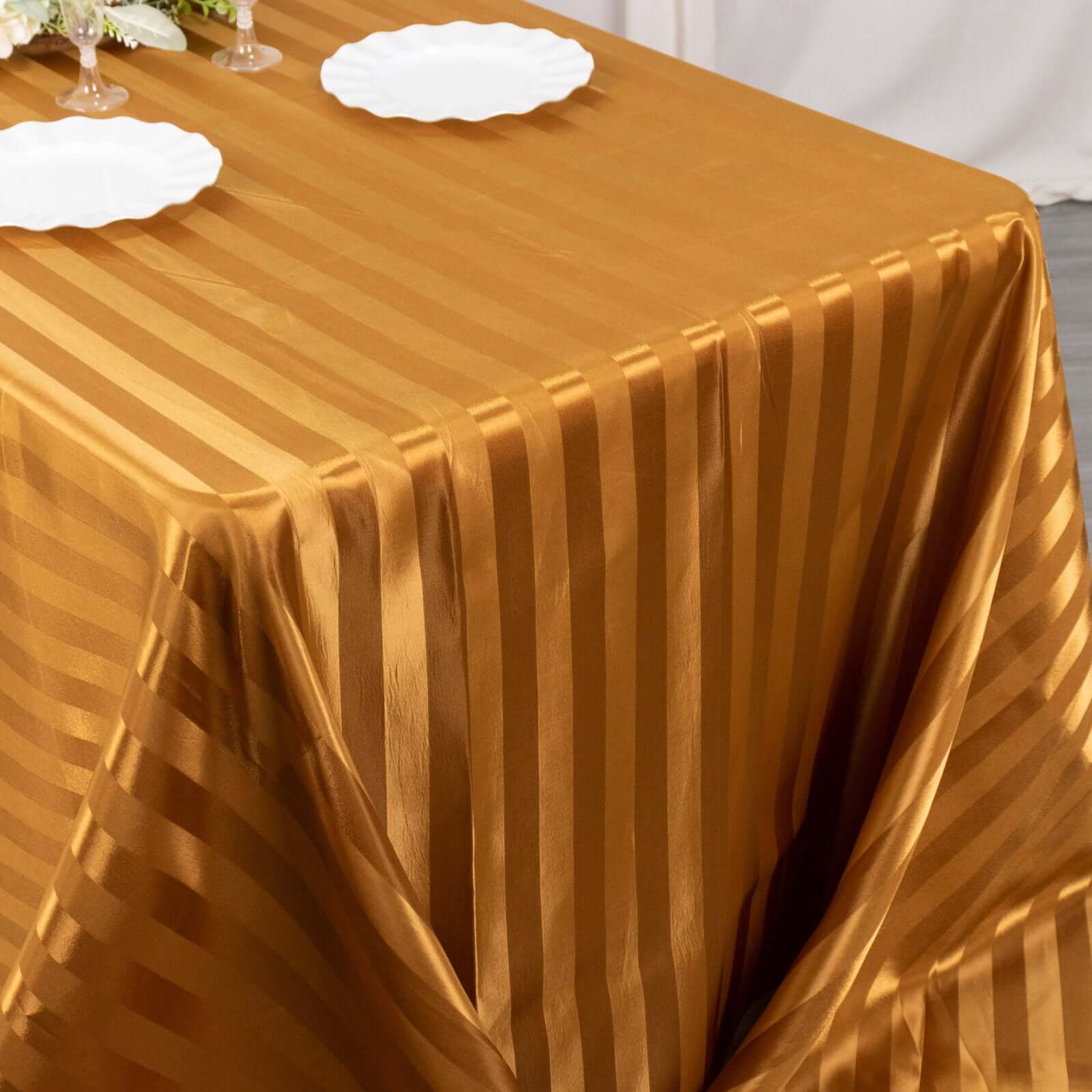 Satin Striped 90"x132" Rectangular Tablecloth Gold - Seamless Silky Smooth Table Cover