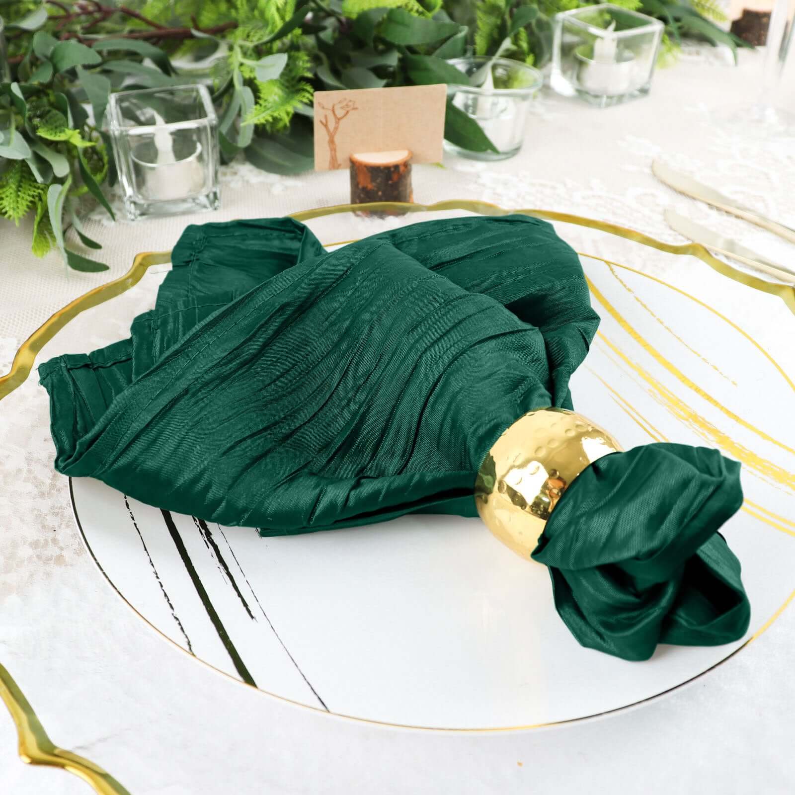 5 Pack Taffeta 20"x20" Napkins Hunter Emerald Green - Accordion Crinkle Dinner Napkins