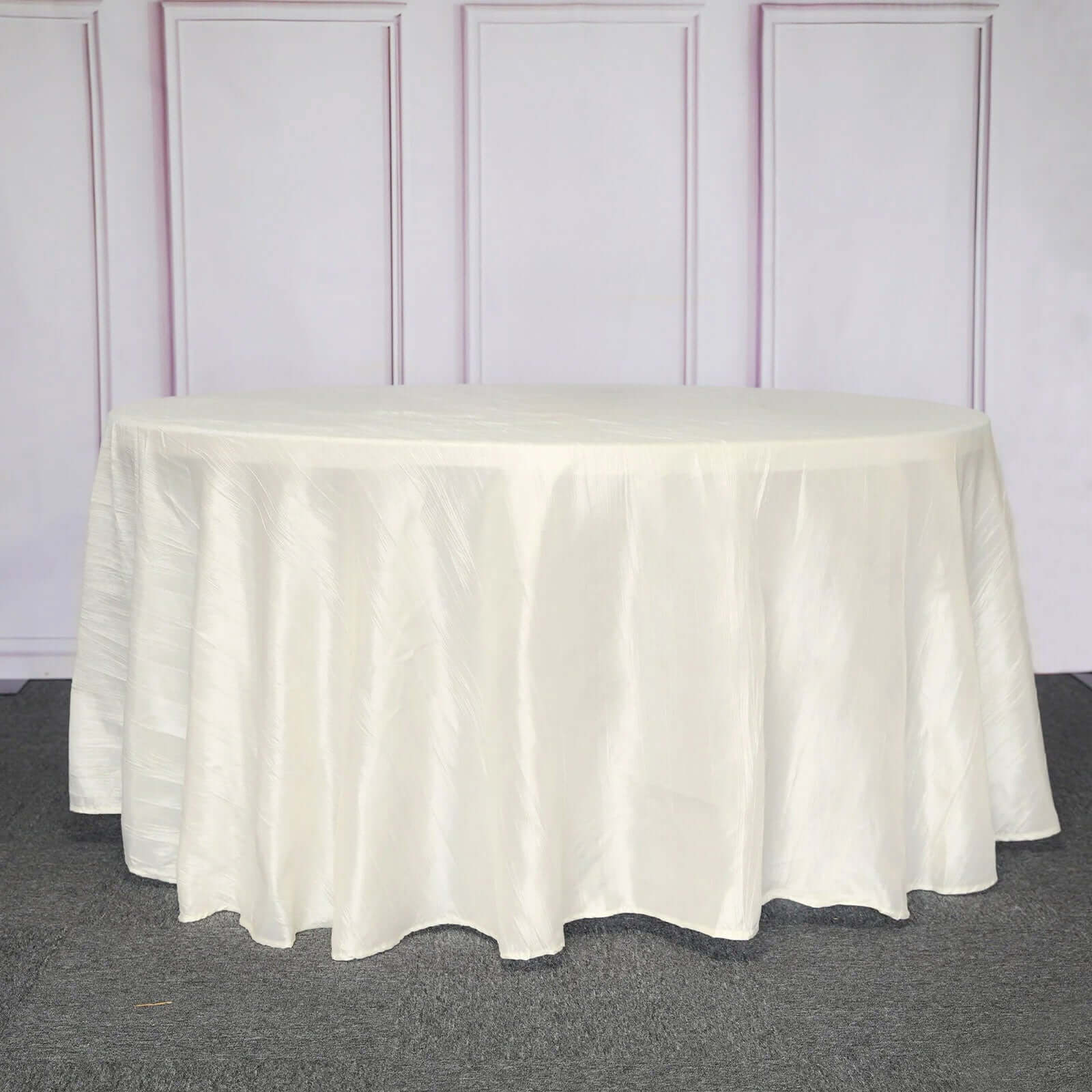Taffeta 120" Round Tablecloth Ivory - Seamless Accordion Crinkle Table Cover