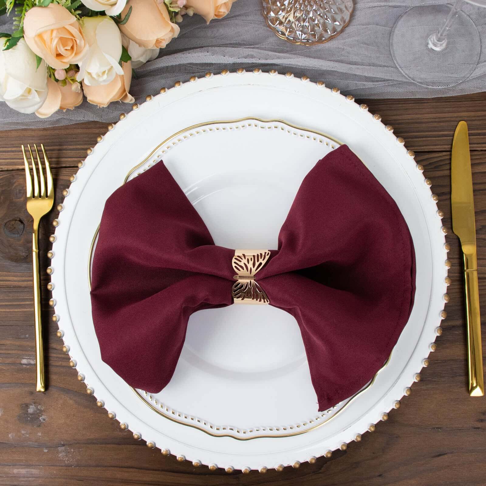 5 Pack Premium Polyester 20"x20" Napkins Burgundy - Wrinkle-Resistant & Durable Dinner Napkins