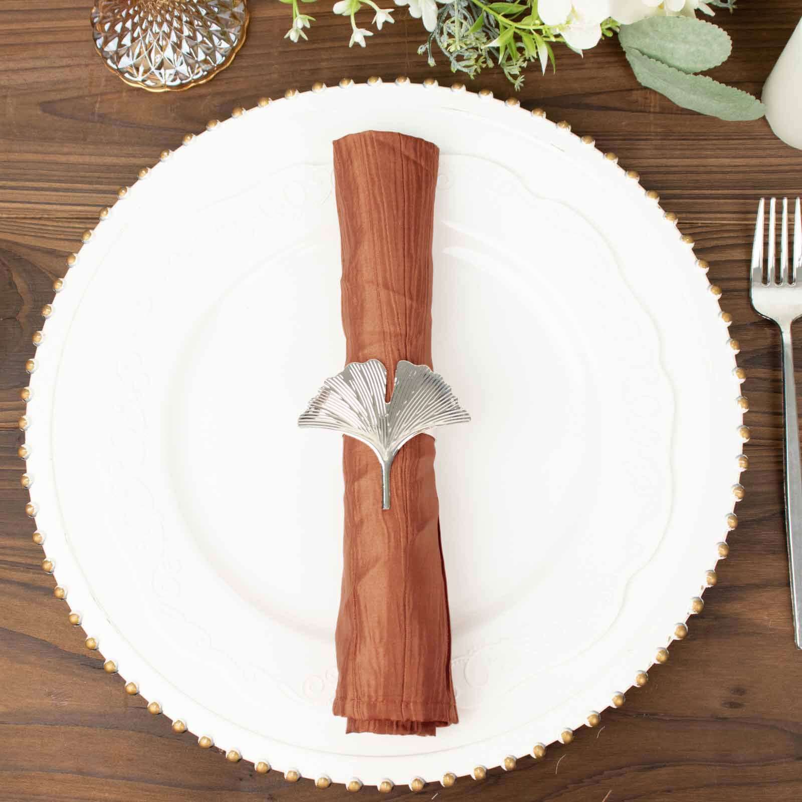 5 Pack Taffeta 20"x20" Napkins Terracotta (Rust) - Accordion Crinkle Dinner Napkins