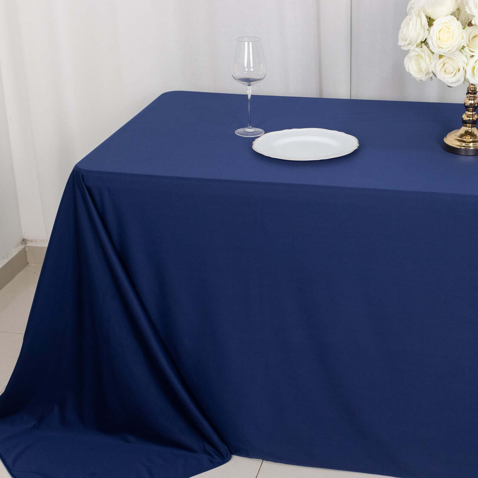 Scuba Rectangular 90"x132" Tablecloth Navy Blue - Wrinkle Free, Stain Resistant & Seamless Table Cover