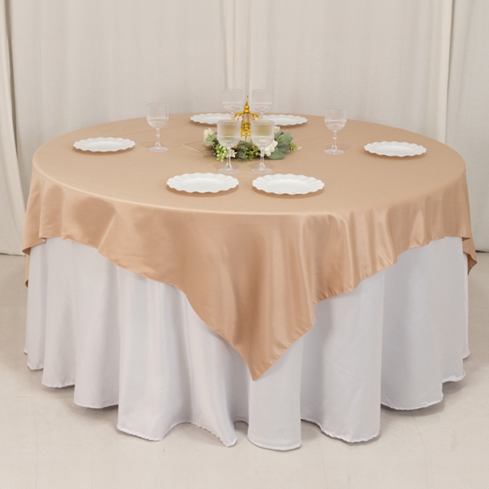 Lamour Satin 72"x72" Table Overlay Square Tablecloth Nude - Smooth Finish Table Topper