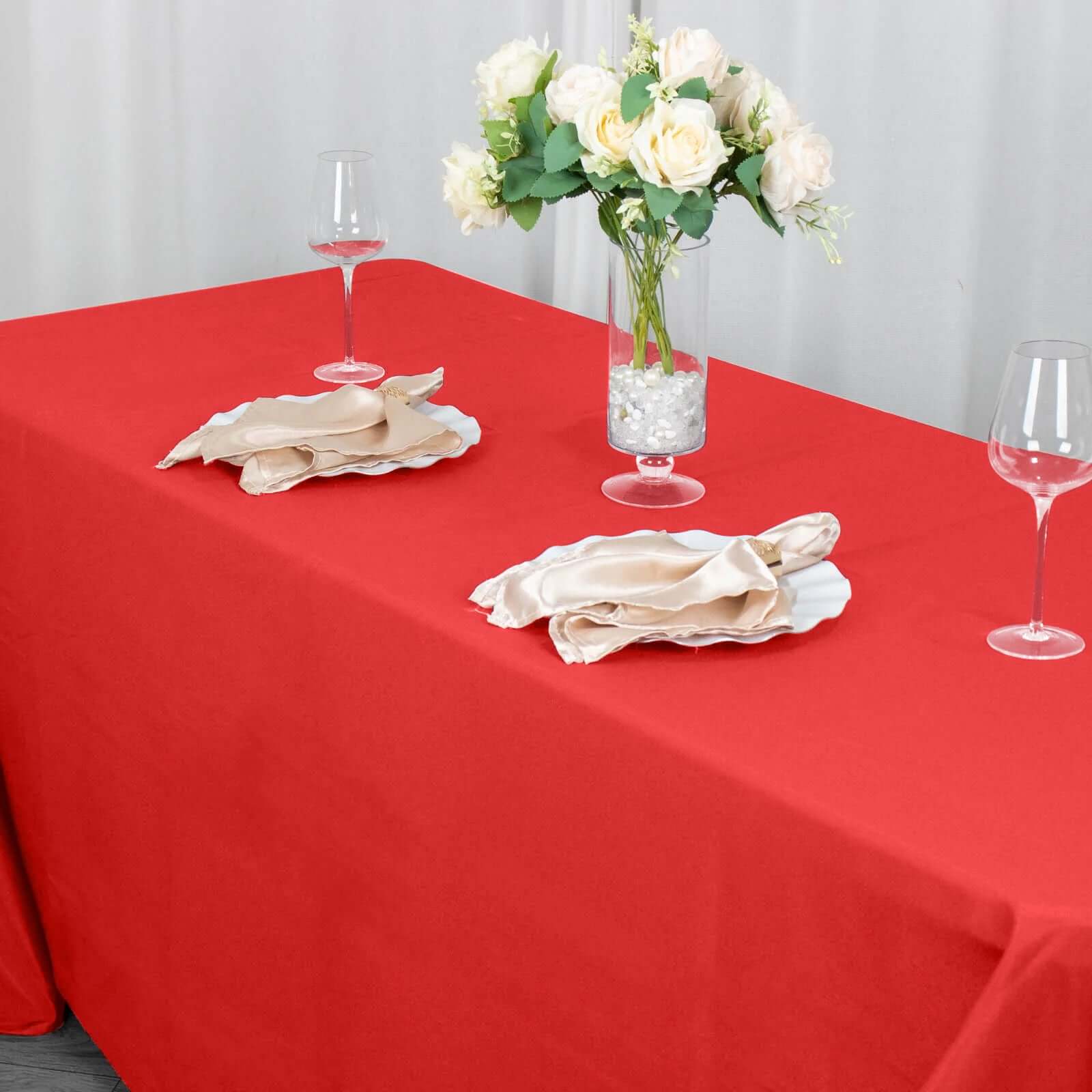 Premium Polyester 90"x132" Rectangle Tablecloth Red - Seamless 220GSM Stain-Resistant Table Cover