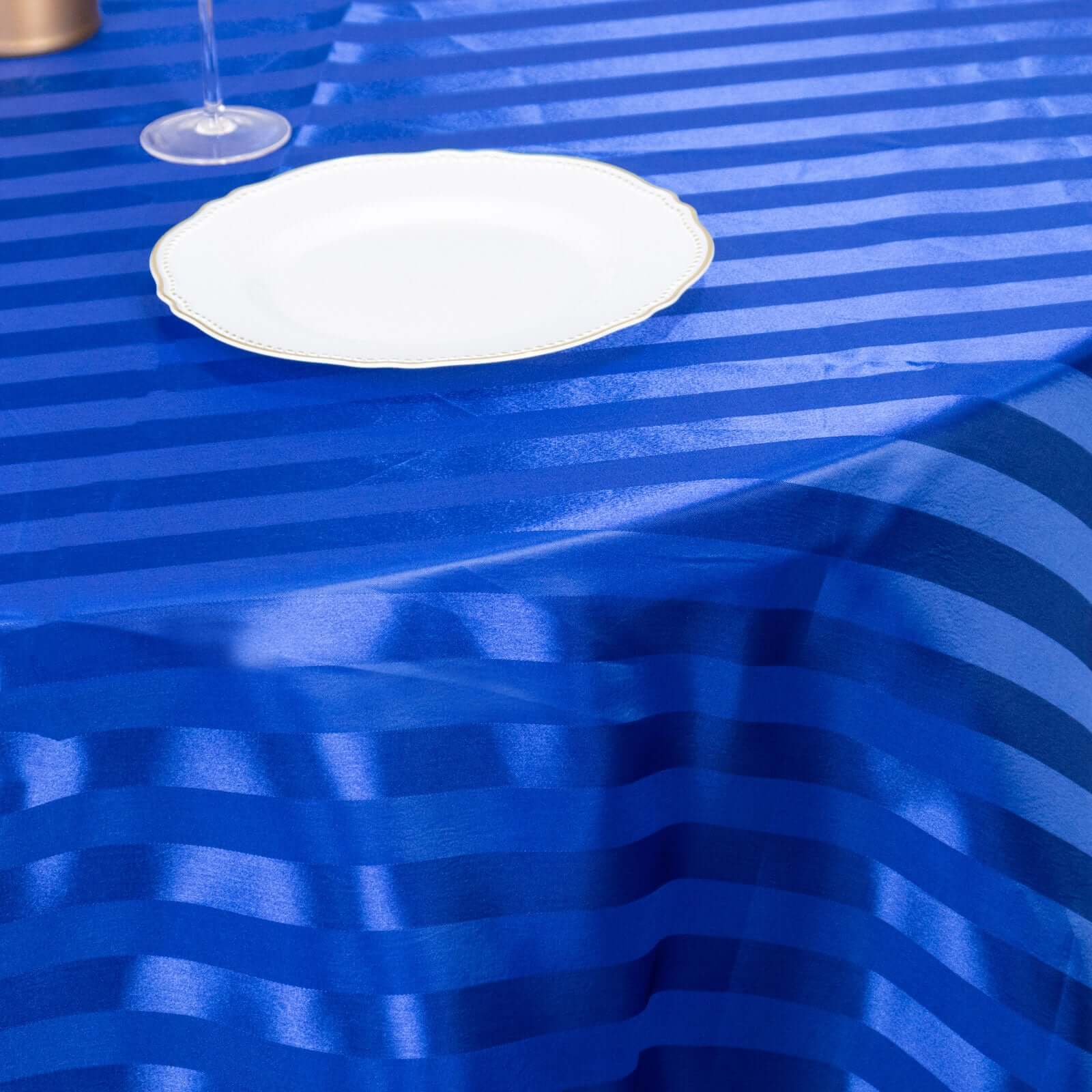 Satin Striped 120" Round Tablecloth Royal Blue - Silky Smooth Seamless Table Cover