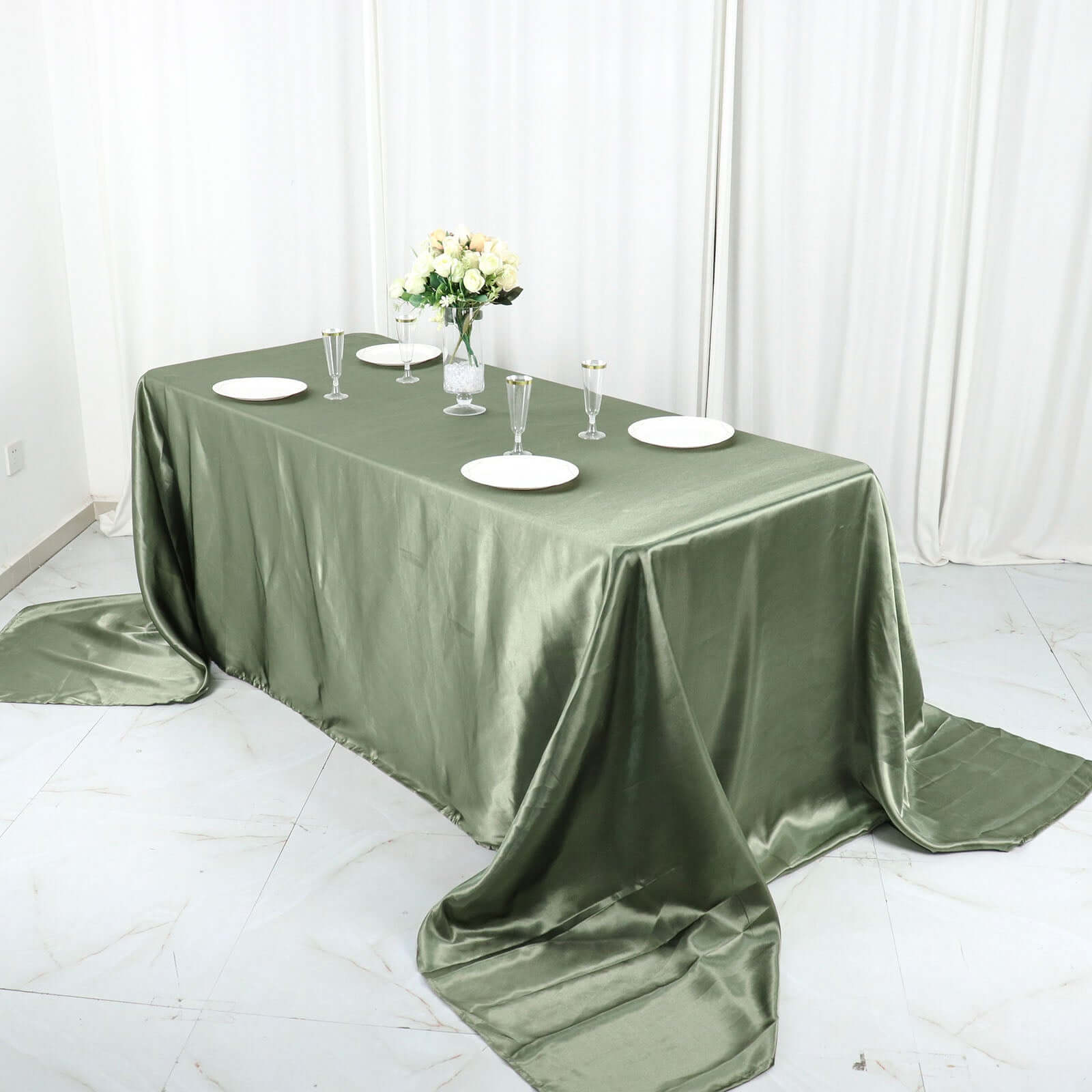 Satin Rectangular 90"x156" Tablecloth Dusty Sage Green - Seamless Table Cover