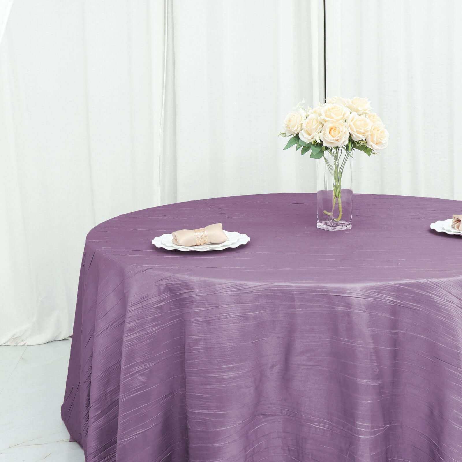Taffeta 120" Round Tablecloth Violet Amethyst - Seamless Accordion Crinkle Table Cover