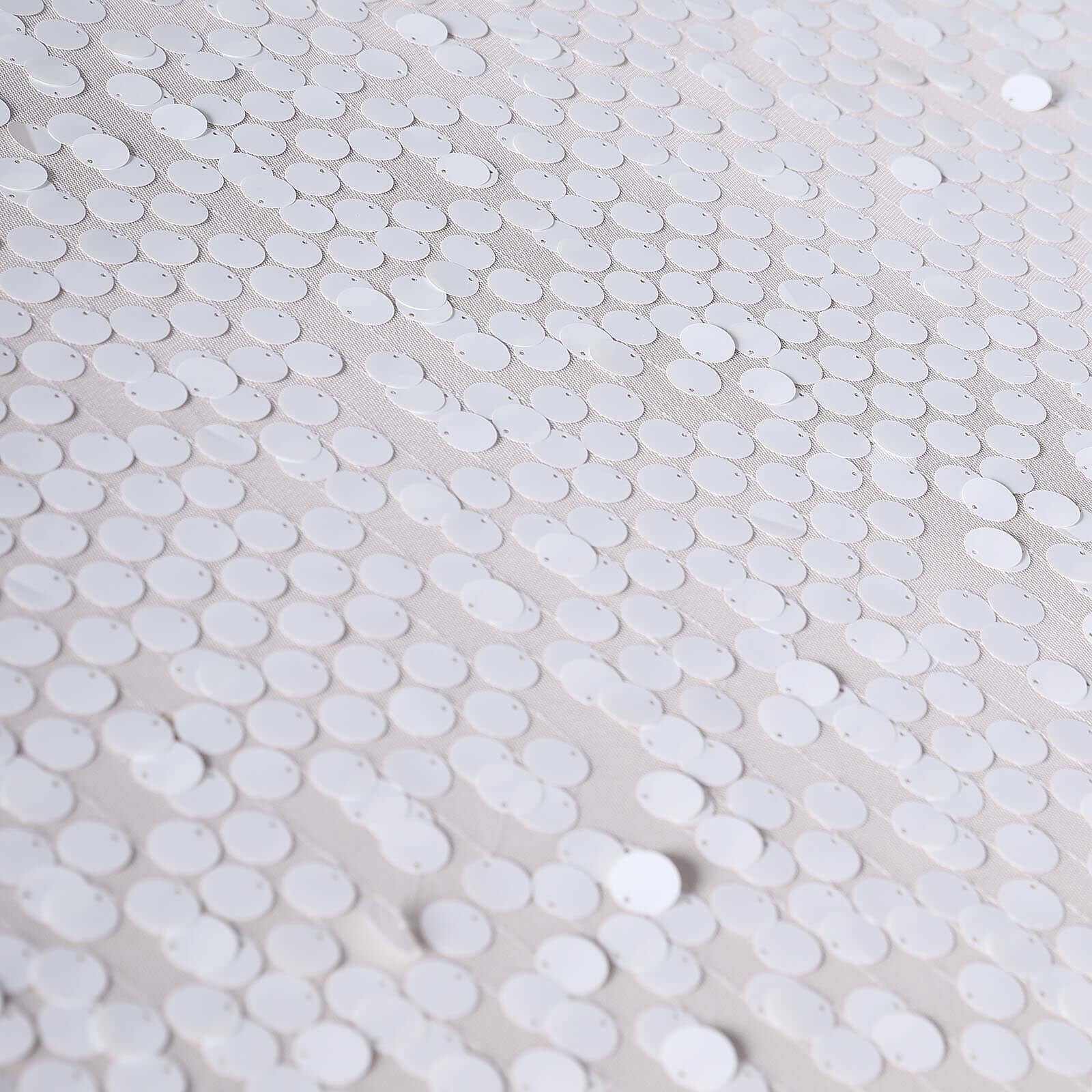 Sequin 90"x132" Rectangle Tablecloth White - Seamless Big Payette Design for Sophisticated Occasions