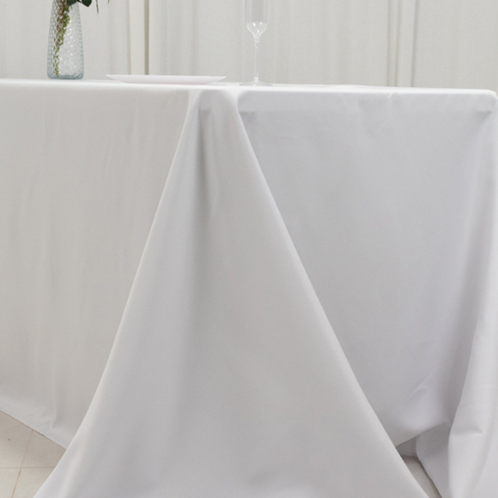Fire Retardant Premium Polyester 90"x156" Rectangular Tablecloth White - Stylish High-Performance Seamless Table Cover for Large Gatherings