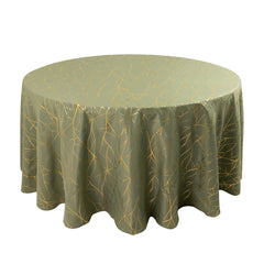 Polyester 120" Round Tablecloth Dusty Sage Green with Gold Foil Tree Branch Pattern - Wrinkle-Resistant Seamless Table Cover for Classy Events