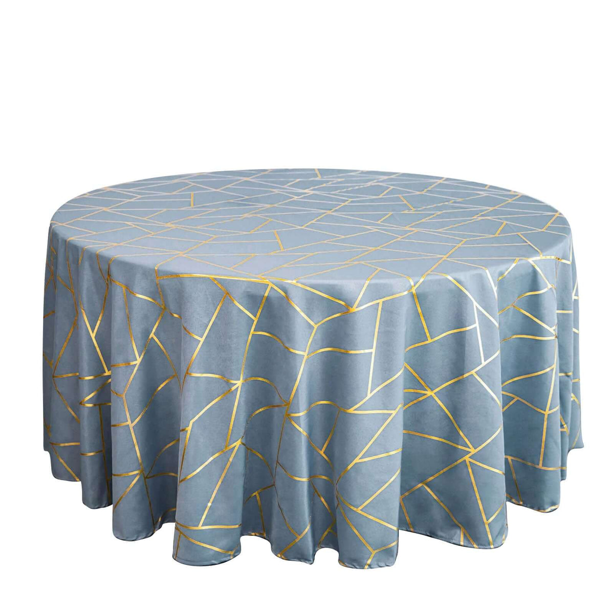 Polyester 120" Round Tablecloth Dusty Blue with Gold Foil Geometric Pattern Wrinkle-Resistant Seamless Table Cover