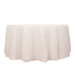 Polyester 120" Round Tablecloth White with Shaggy Fringe Design - Exquisite Table Cover
