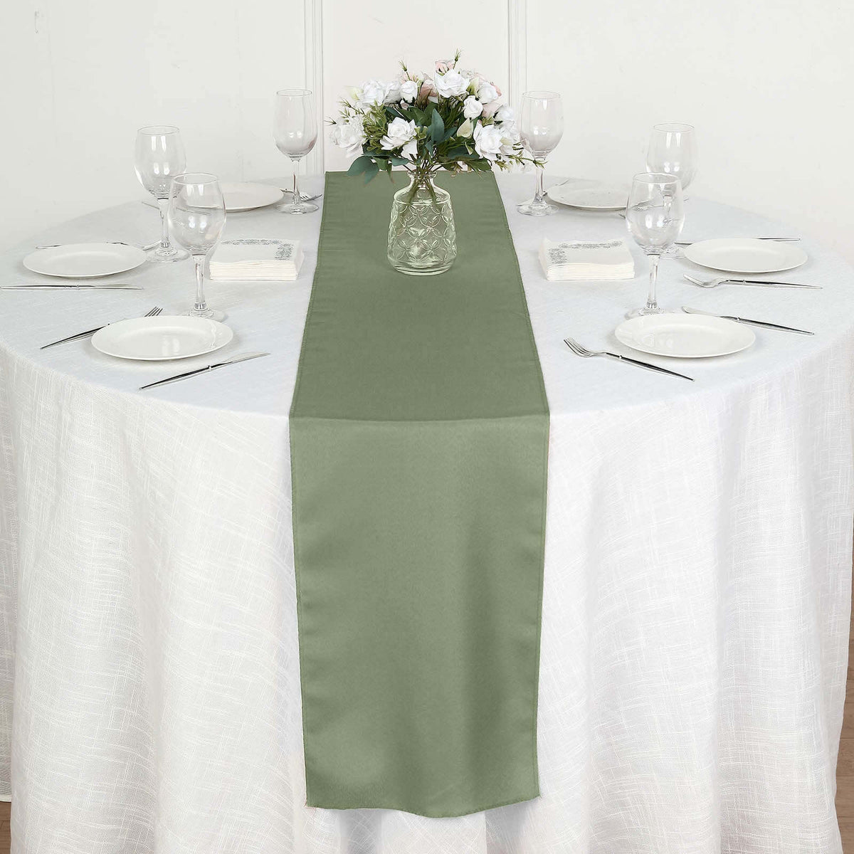 Polyester 12"x108" Table Runner Dusty Sage Green - Durable & Wrinkle-Resistant Table Decor