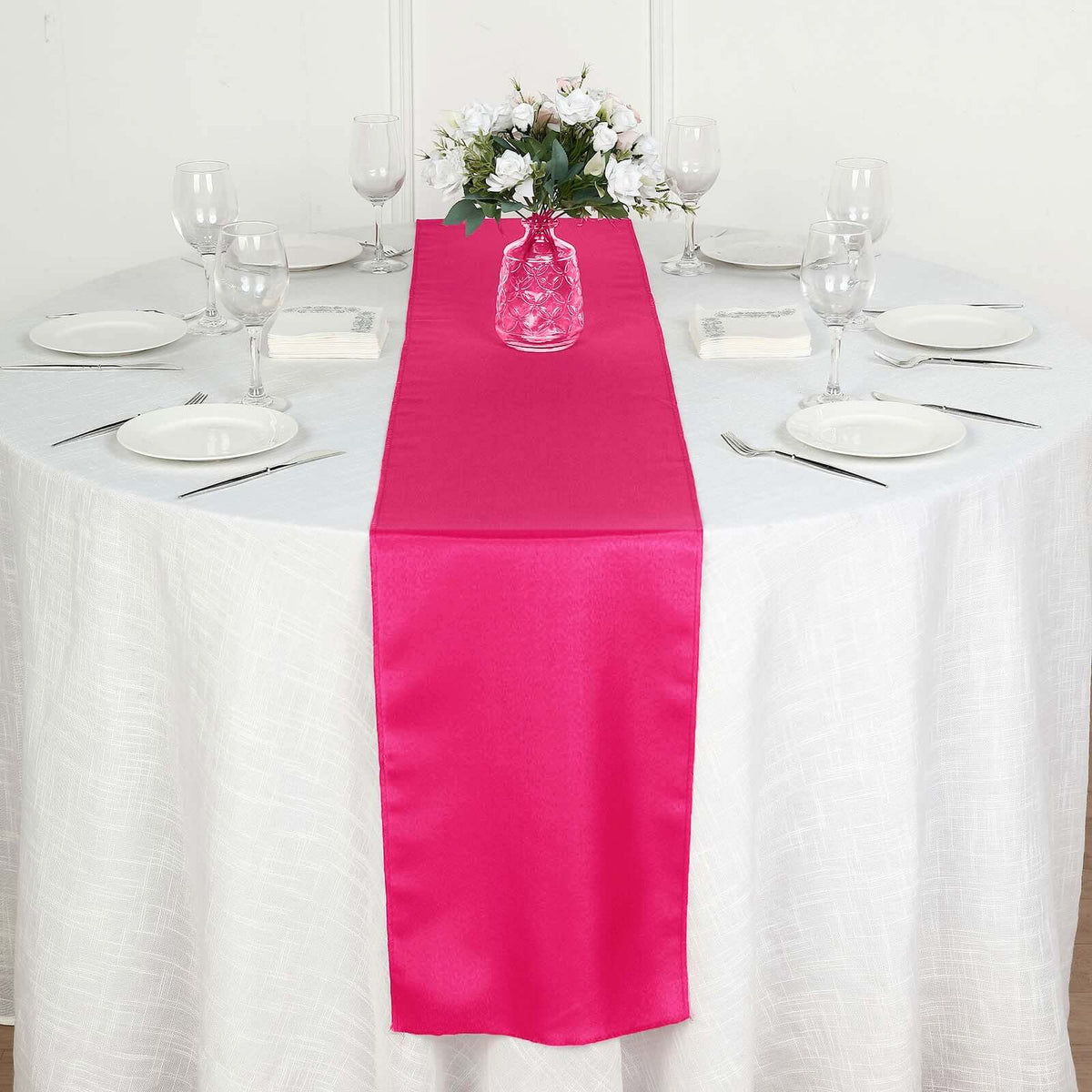 Polyester 12"x108" Table Runner Fuchsia - Durable & Wrinkle-Resistant Table Decor