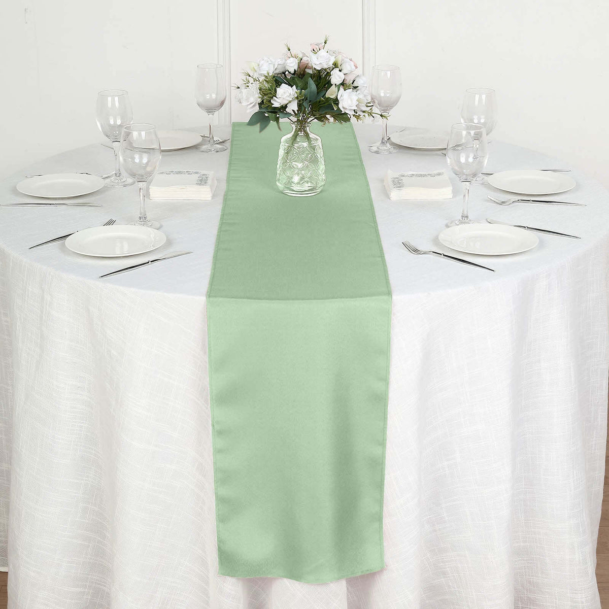 Polyester 12"x108" Table Runner Sage Green - Durable & Wrinkle-Resistant Table Decor