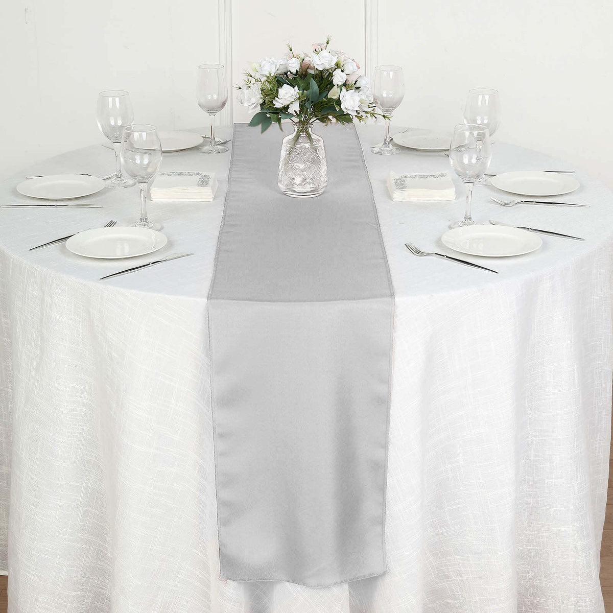 Polyester 12"x108" Table Runner Silver - Durable & Wrinkle-Resistant Table Decor