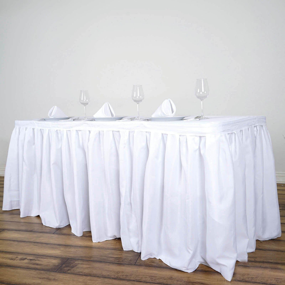 Polyester 17ft Table Skirt White - Classic Pleated Design for Weddings & Events