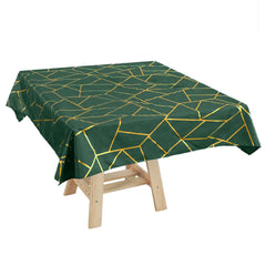 Polyester 54"x54" Square Tablecloth Hunter Emerald Green with Gold Foil Geometric Pattern - Wrinkle-Resistant & Durable Table Cover