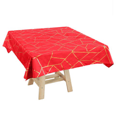 Polyester 54"x54" Square Tablecloth Red with Gold Foil Geometric Pattern - Wrinkle-Resistant & Durable Table Cover