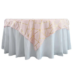 Polyester 54"x54" Table Overlay Square Tablecloth Blush with Gold Foil Geometric Pattern - Wrinkle-Resistant & Durable Table Topper
