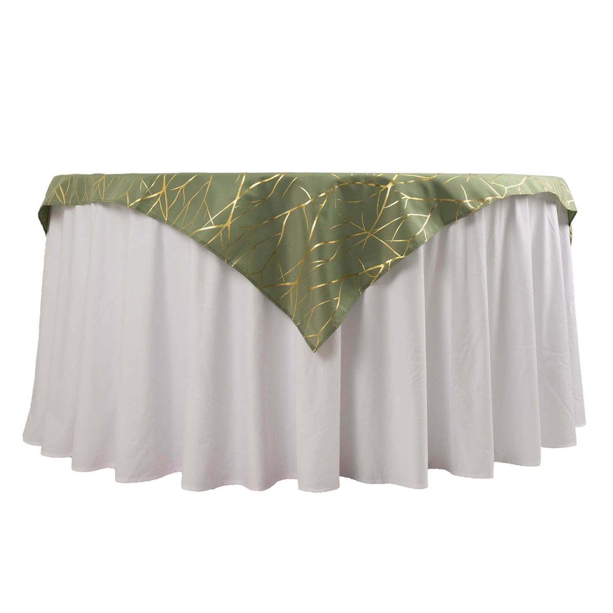 Polyester 54"x54" Table Overlay Square Tablecloth Dusty Sage Green with Gold Foil Tree Branch Pattern - Wrinkle-Resistant & Durable Table Cover