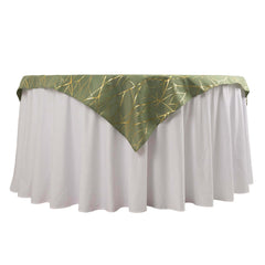 Polyester 54"x54" Table Overlay Square Tablecloth Dusty Sage Green with Gold Foil Tree Branch Pattern - Wrinkle-Resistant & Durable Table Cover