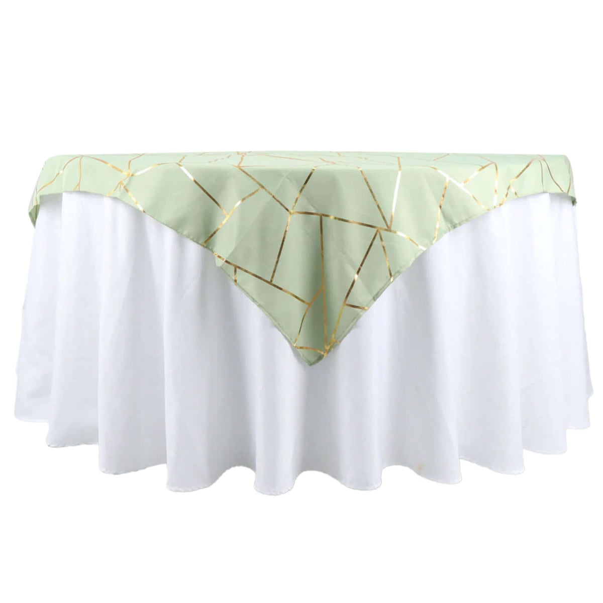 Polyester 54"x54" Table Overlay Square Tablecloth Sage Green with Gold Foil Geometric Pattern - Wrinkle-Resistant & Durable for Stylish Settings