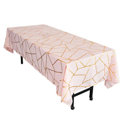 Polyester 60"x102" Rectangle Tablecloth Blush with Gold Foil Geometric Pattern - Wrinkle-Resistant & Durable Table Cover