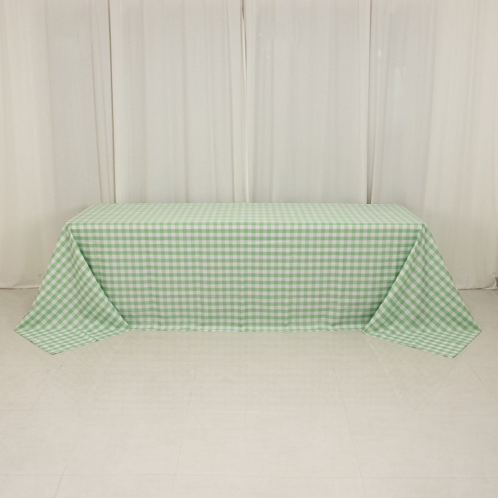 Polyester 90"x156" Rectangle Tablecloth White/Sage Green - Seamless Checkered Buffalo Plaid Table Cover