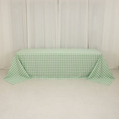 Polyester 90"x156" Rectangle Tablecloth White/Sage Green - Seamless Checkered Buffalo Plaid Table Cover