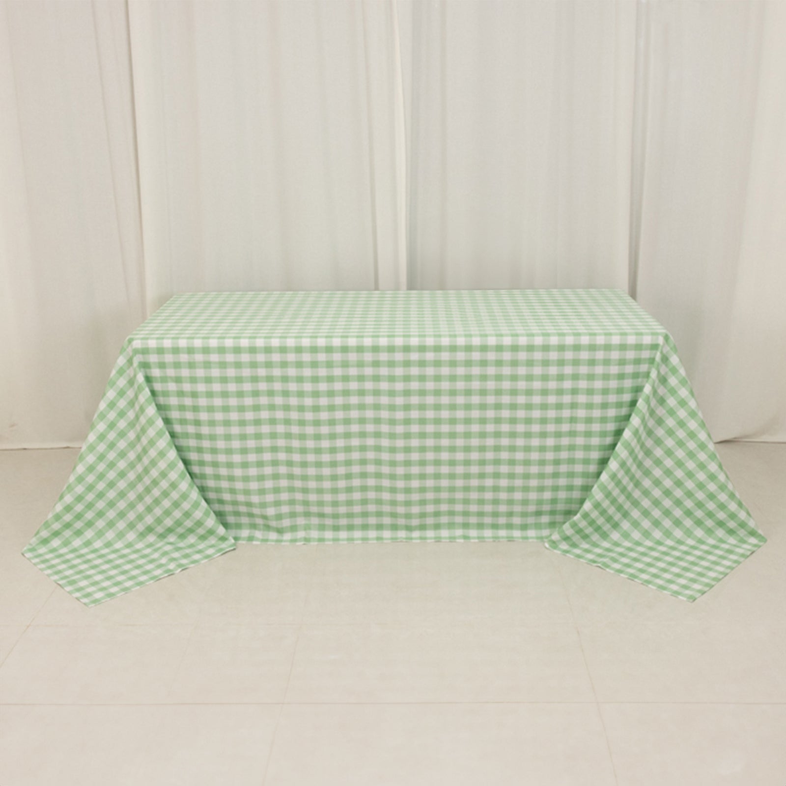 Polyester 90"x132" Rectangle Tablecloth White/Sage Green - Seamless Checkered Buffalo Plaid Table Cover