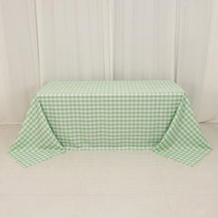 Polyester 90"x132" Rectangle Tablecloth White/Sage Green - Seamless Checkered Buffalo Plaid Table Cover