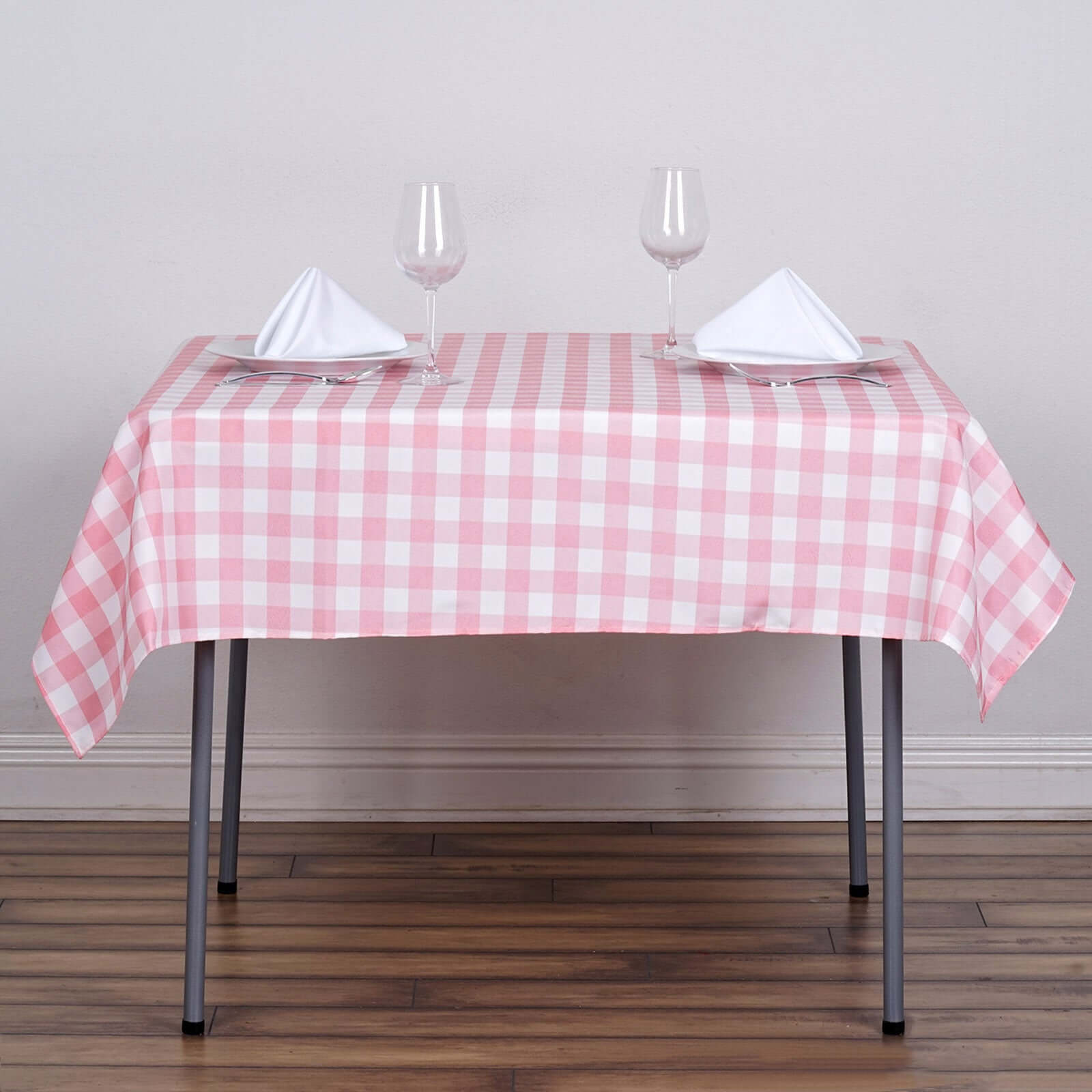 Polyester 54"x54" Table Overlay Square Tablecloth White/Rose Quartz - Checkered Buffalo Plaid Design for Casual Table Settings