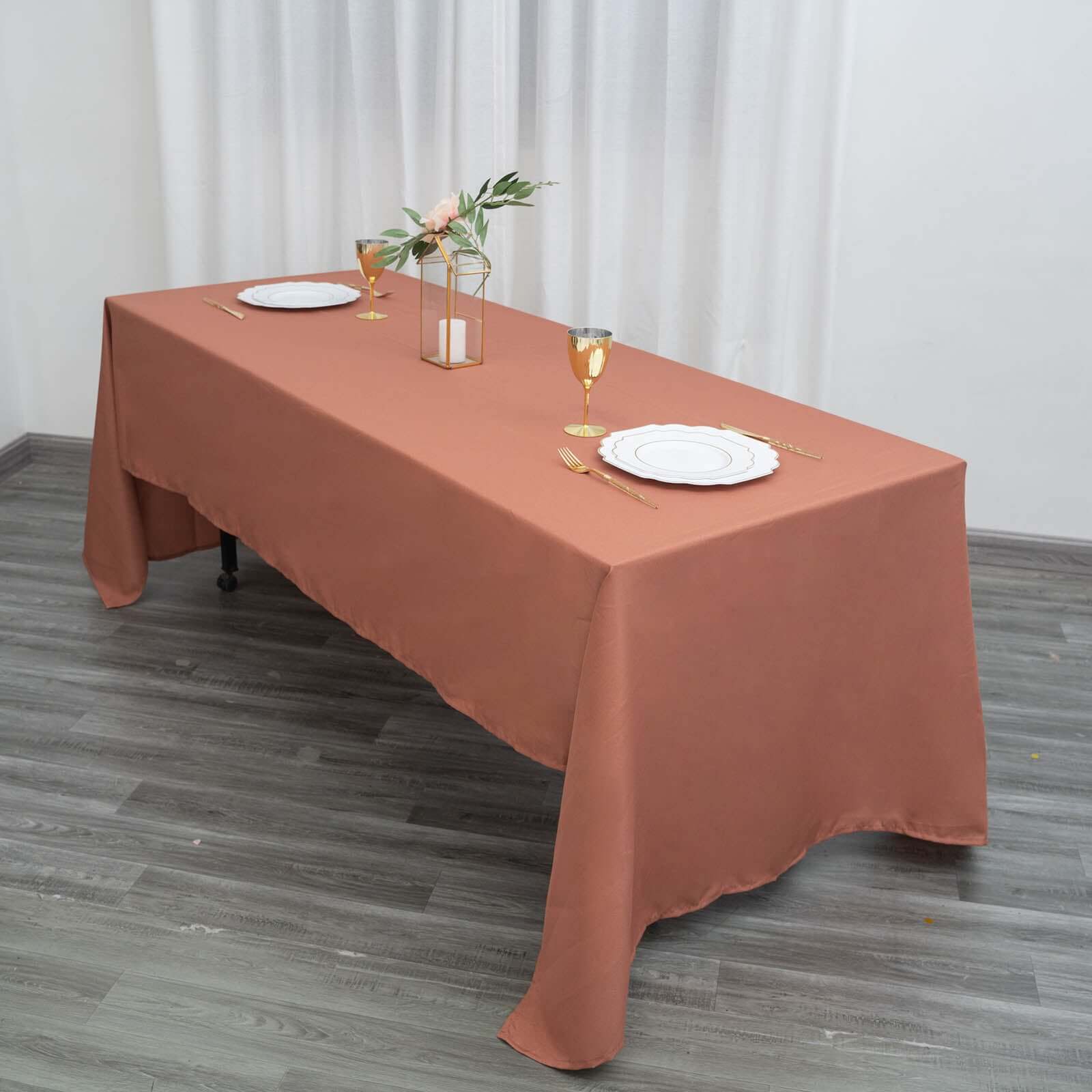 Polyester 60"x126" Rectangle Tablecloth Terracotta (Rust) - Wrinkle-Resistant Table Cover