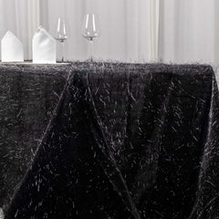 Polyester 90"x156" Rectangle Tablecloth Black Metallic Fringe Shag Tinsel Table Cover