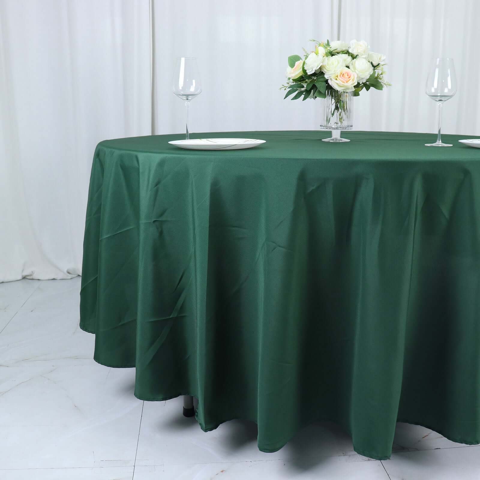 Polyester 108" Round Tablecloth Hunter Emerald Green - Wrinkle-Resistant Table Cover