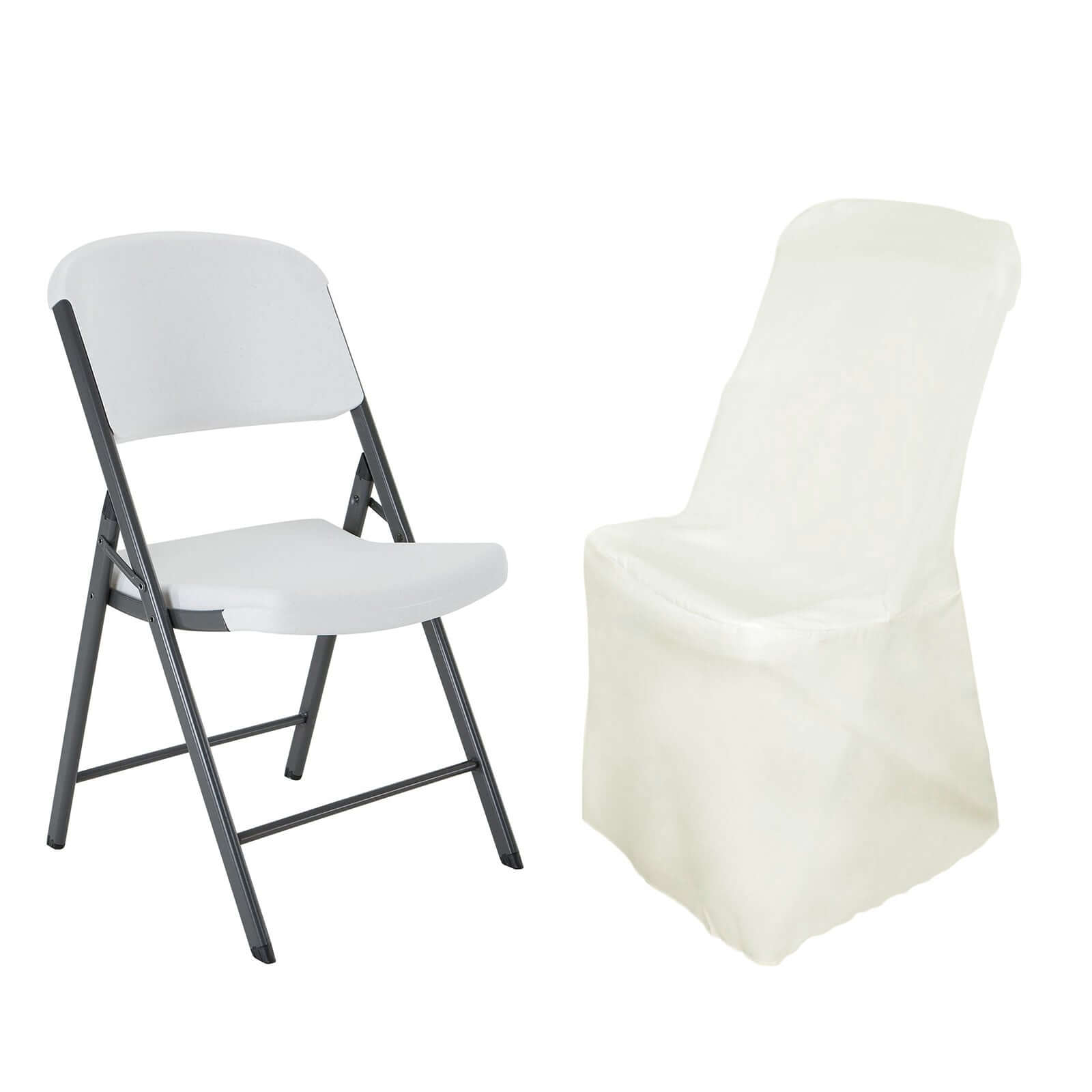 Polyester Chair Cover for Folding Lifetime Chairs Ivory - Reusable Durable Slip-On Cover
