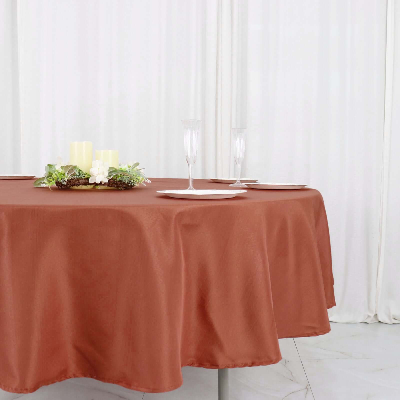 Polyester 90" Round Tablecloth Terracotta (Rust) - Stain & Wrinkle-Resistant Table Cover